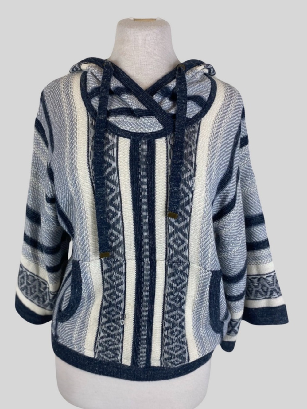 Veronica Beard Striped Hooded Poncho in Navy and Cream